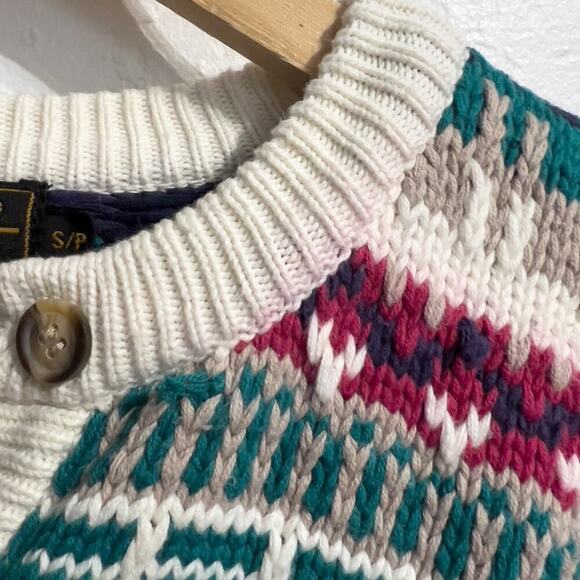 Vintage Eddie Bauer Cardigan Small Sweater Cotton Cottage Green Pink Pattern - Picture 10 of 11